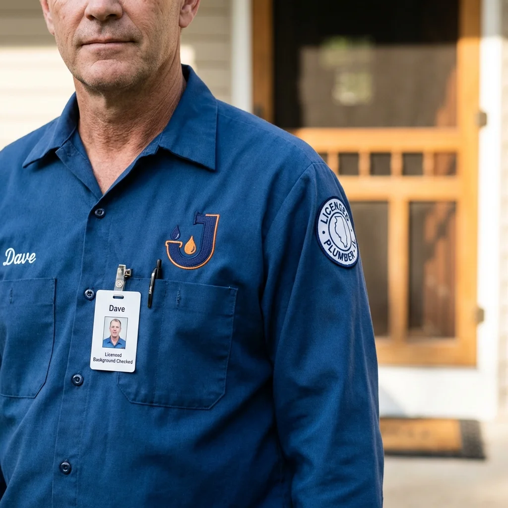 Licensed plumber showing ID badge in Sellersburg, IN