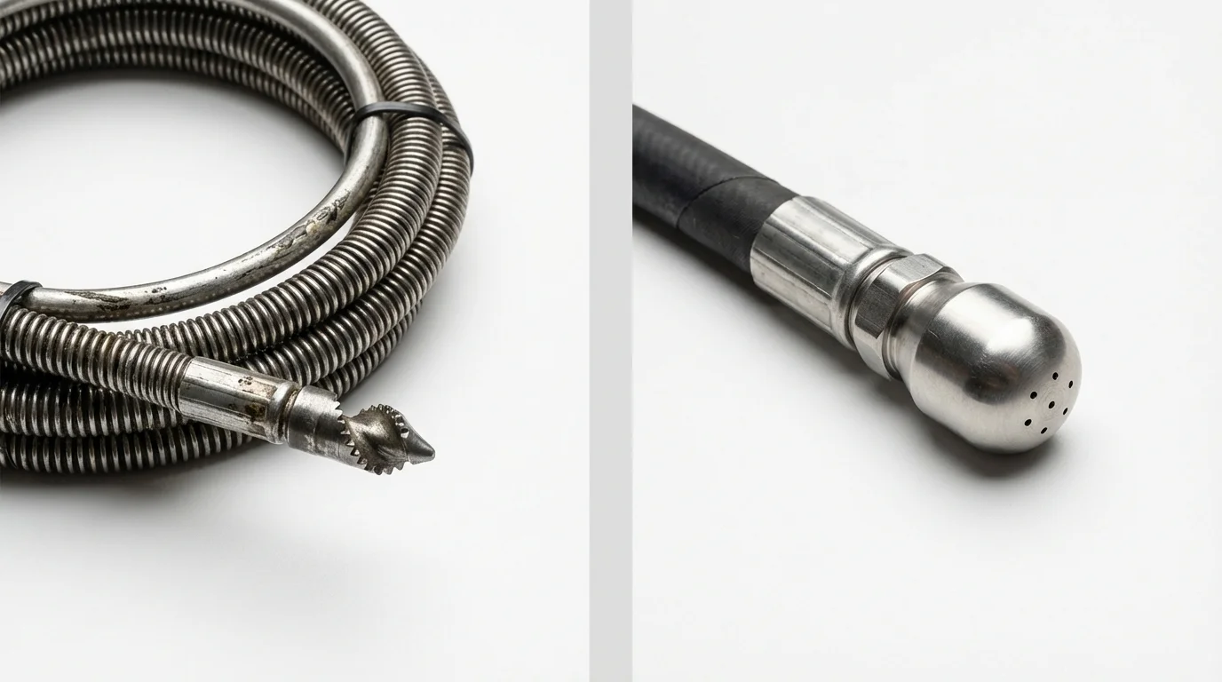 Drain snake cable and hydro jetting nozzle used for drain cleaning in Sellersburg, IN