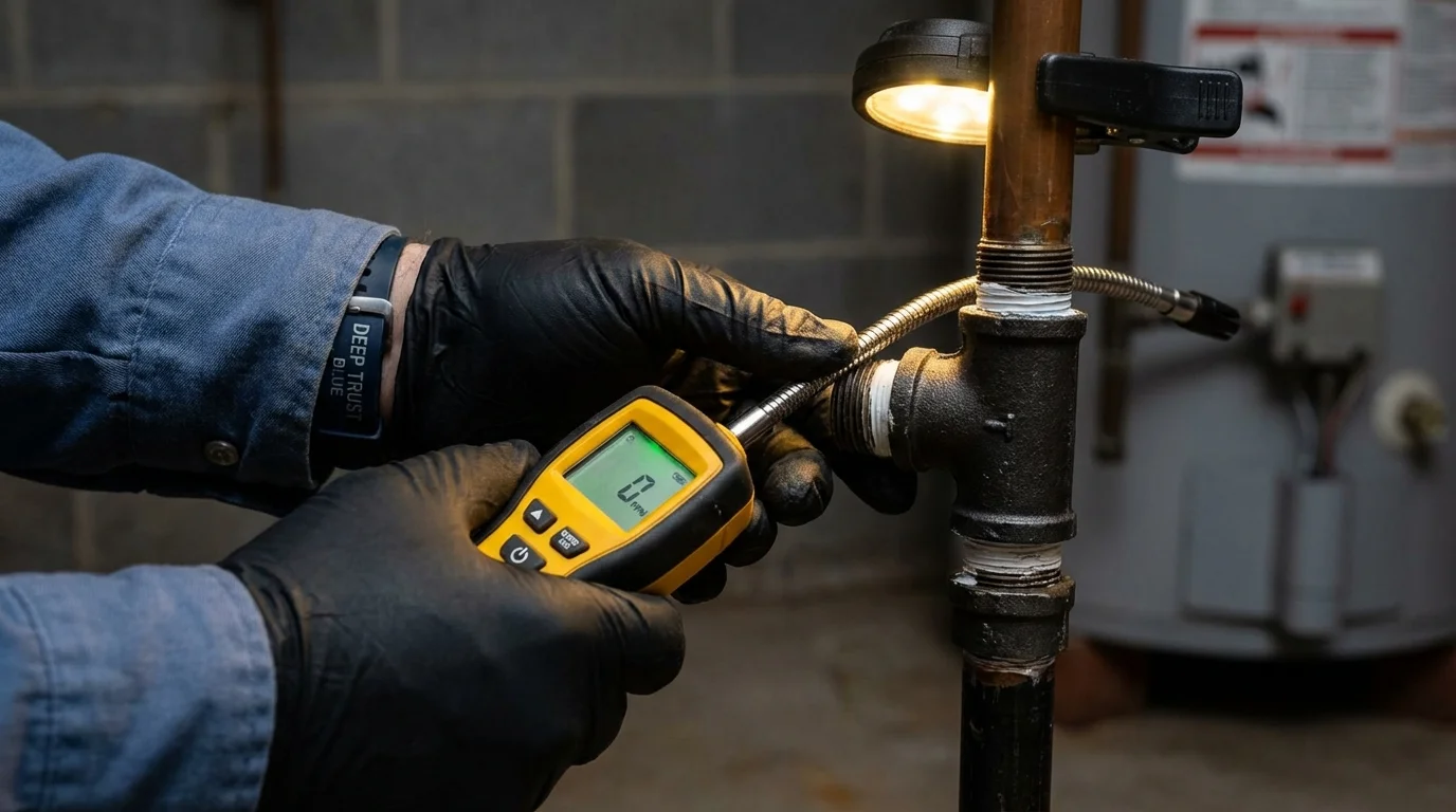 Gas leak detection with electronic sniffer by Johns Plumbing LLC in Sellersburg
