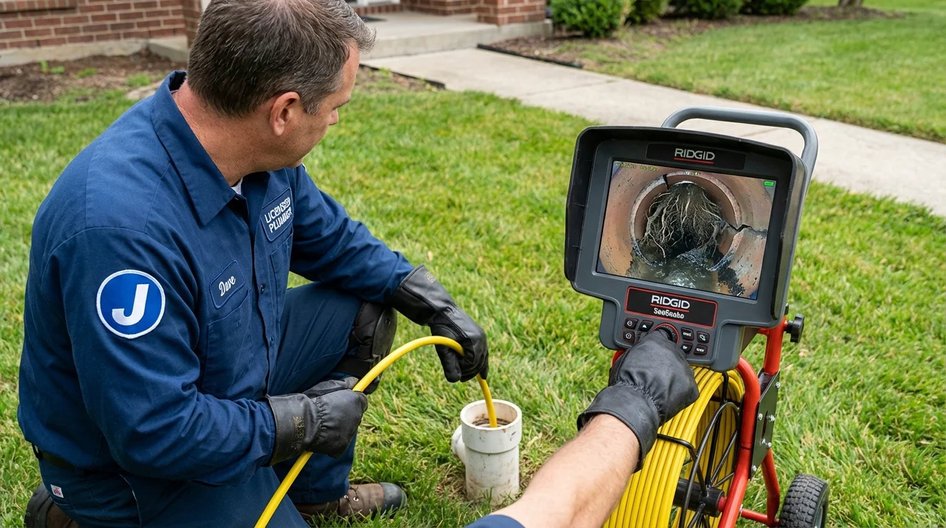 Sewer camera inspection being performed by Johns Plumbing LLC in Sellersburg