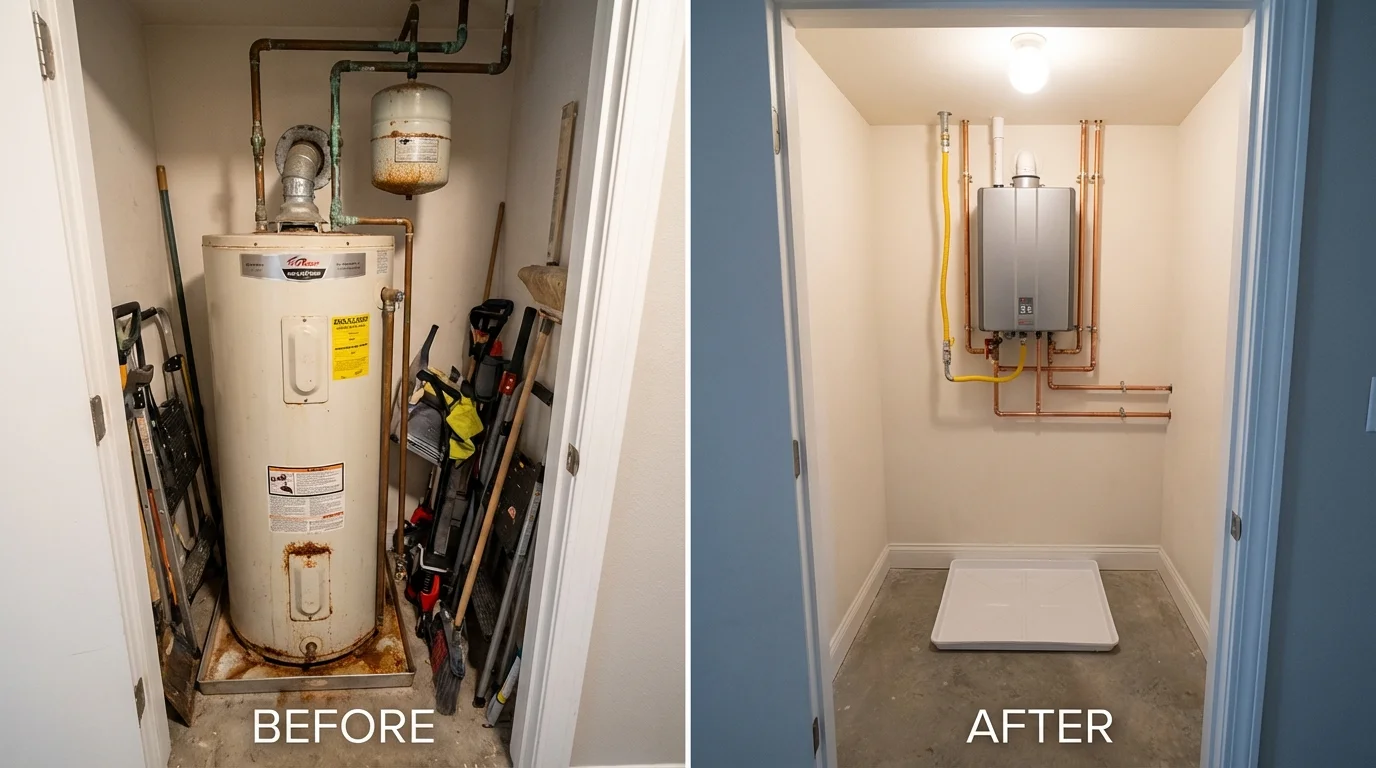 Tank water heater versus wall-mounted tankless unit comparison for Sellersburg, IN homeowners